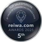 REIWA 5th Top Salesperson by Value of Commercial Listings Sold Award